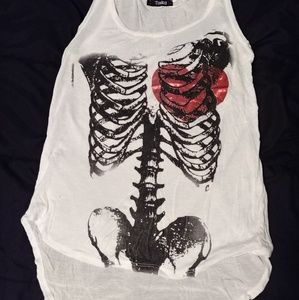 White tank top skeleton print